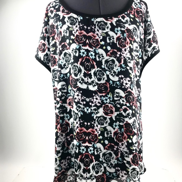 torrid Tops - Torrid Floral Skull Mixed-Media Top